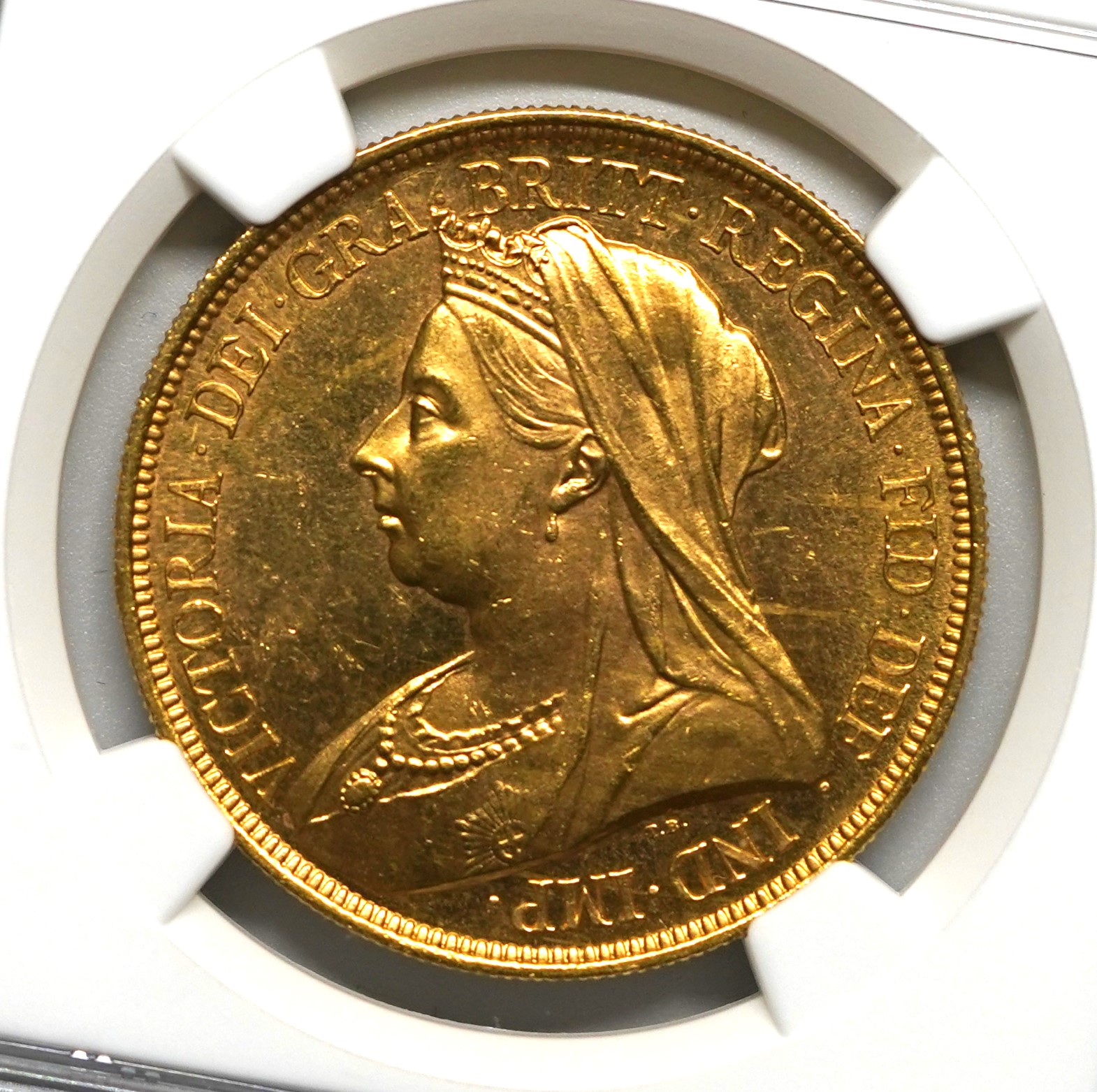 Sold】1893年 ヴィクトリア女王 ヴェールヘッド 5ポンド金貨 MS63 NGC 